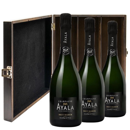 Ayala Brut Majeur Champagne NV 75 cl Treble Elm Wood Gift Boxed Champagne (3x75cl)